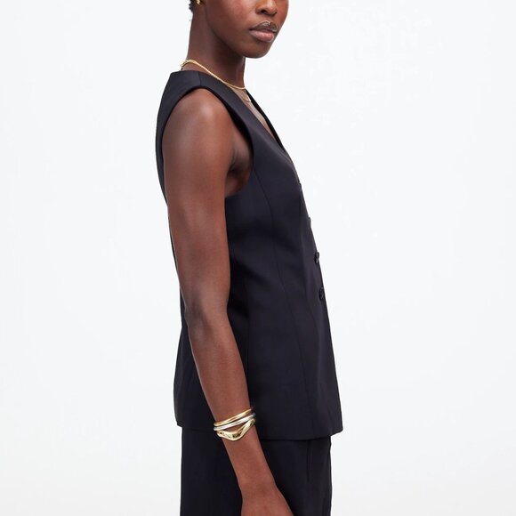 Madewell Cutaway Fitted V-Neckline Button Closure Long Vest Black Size 12/L NWT - Picture 3 of 8